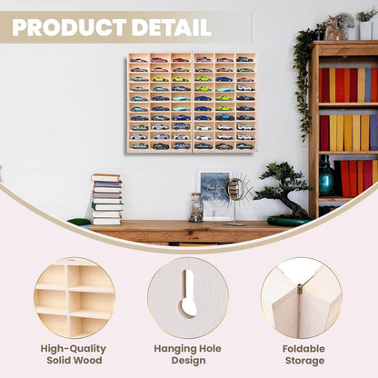 Foldable Wooden 60 Compartment Car Storage Case With Acrylic Cover for 1:64 Scale