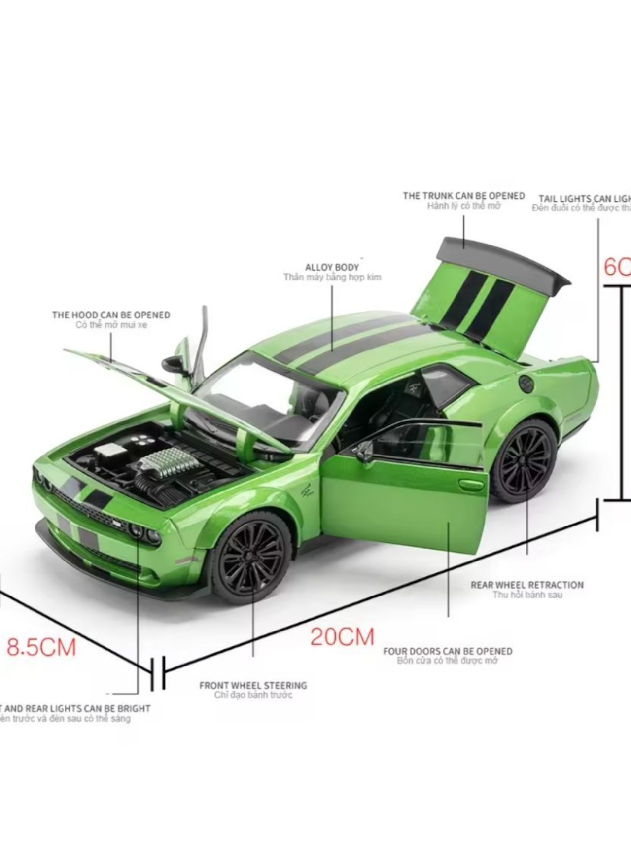 XQT Dodge Challenger SRT Hellcat Demon Alloy Car Simulation Die-Cast Model 1:22 Scale