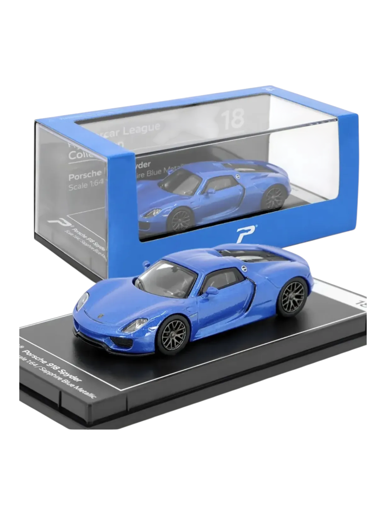 Postercars Hypercar League Collection Porsche 918 Spyder 1:64 Scale / Sapphire Blue Metallic (No 18 )