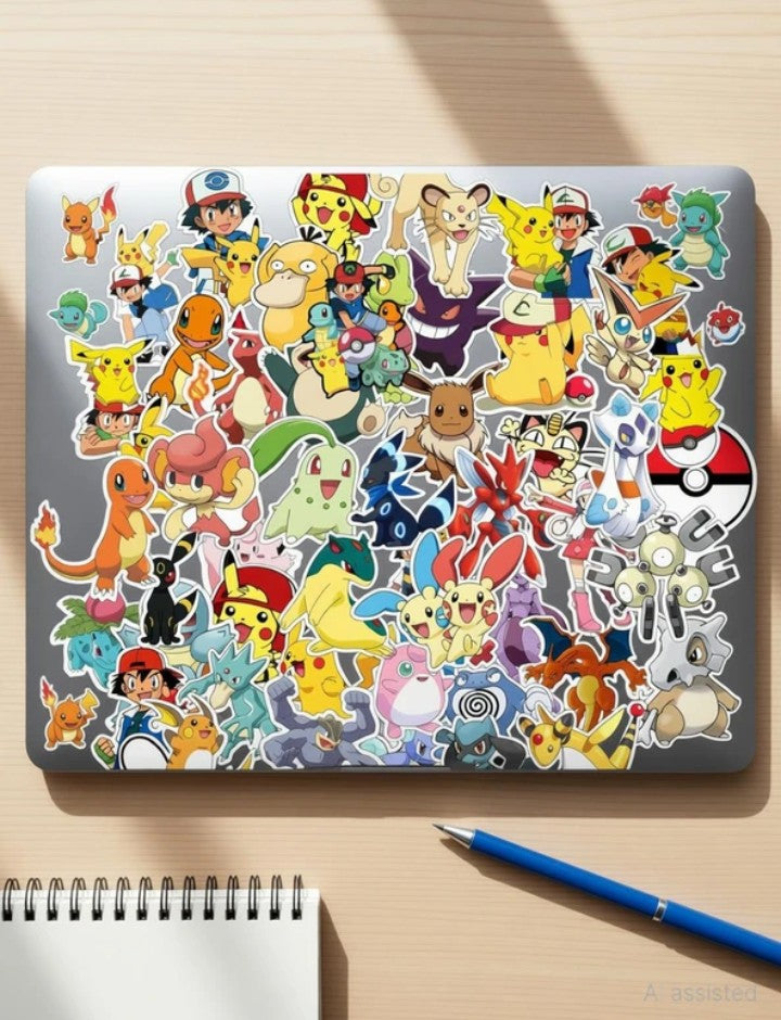 Pokémon Cartoon Sticker Pack for Phone, Laptop & Notebook | Self-Adhesive Vinyl Stickers | Pack of 50