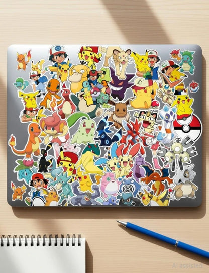 Pokémon Cartoon Sticker Pack for Phone, Laptop & Notebook | Self-Adhesive Vinyl Stickers | Pack of 50