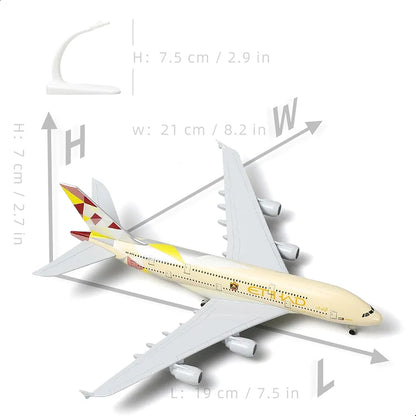 Aircraft 'Etihad Form Abu Dhabi A6-ATA Airbus Airplane Diecast Metal Display Stand With Landing Wheels 20cm Scale (No.303)