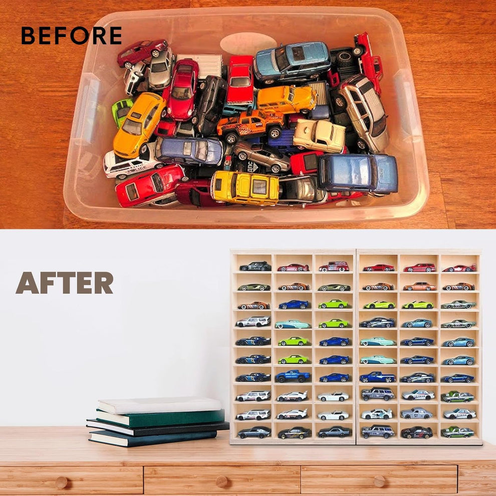 Foldable Wooden 60 Compartment Car Storage Case With Acrylic Cover for 1:64 Scale