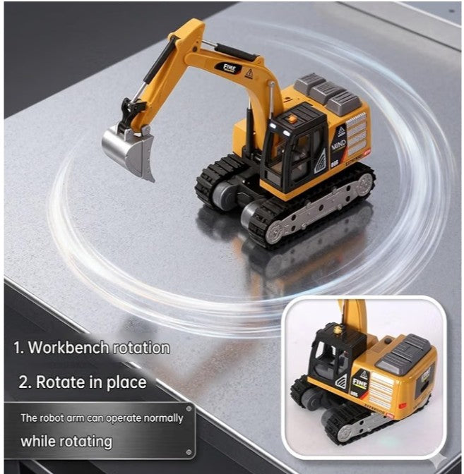 Mini Alloy RC Crawler Excavator with 2.4GHz Remote & App Control, LED Lights, Speed Adjustment, 2WD & Rechargeable Battery 1:64 Scale