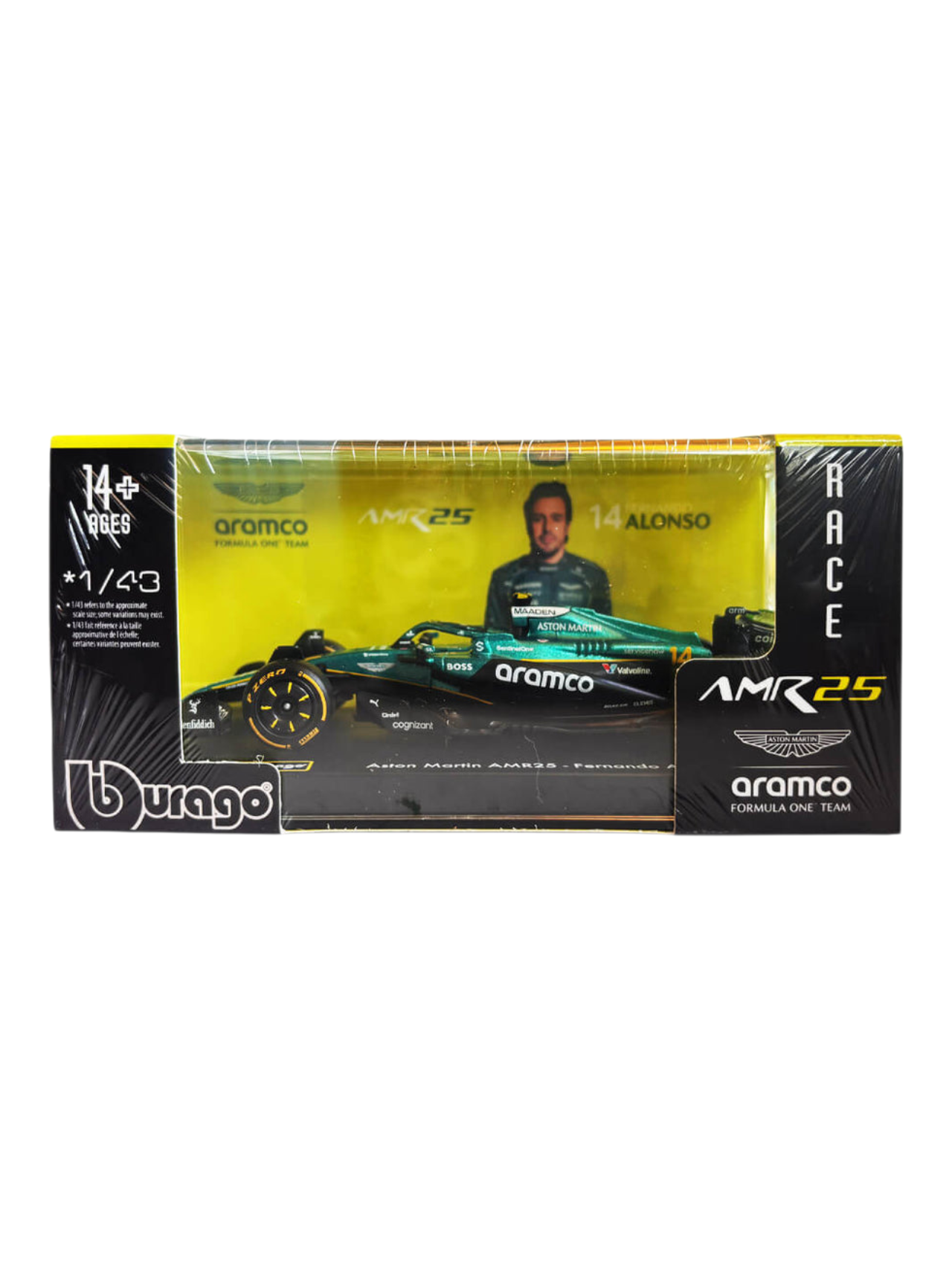 Bburago Aramco 'Aston Martin AMR25 - Fernando Alonso No.14 Formula 1 Imported Diecast 1:43 Scale