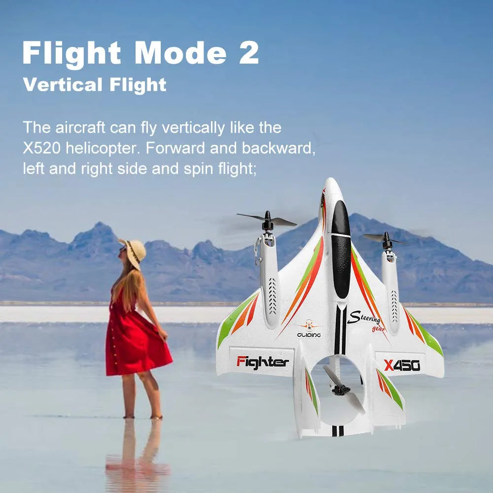 X450 Aviator Rc Airplane 2.4GHZ Radio Control Airlines Remote Control 6 Channel Brushless Motor Aircraft, Vertical Takeoff LED RC Glider Fixed Wing Plane RTF 450mm