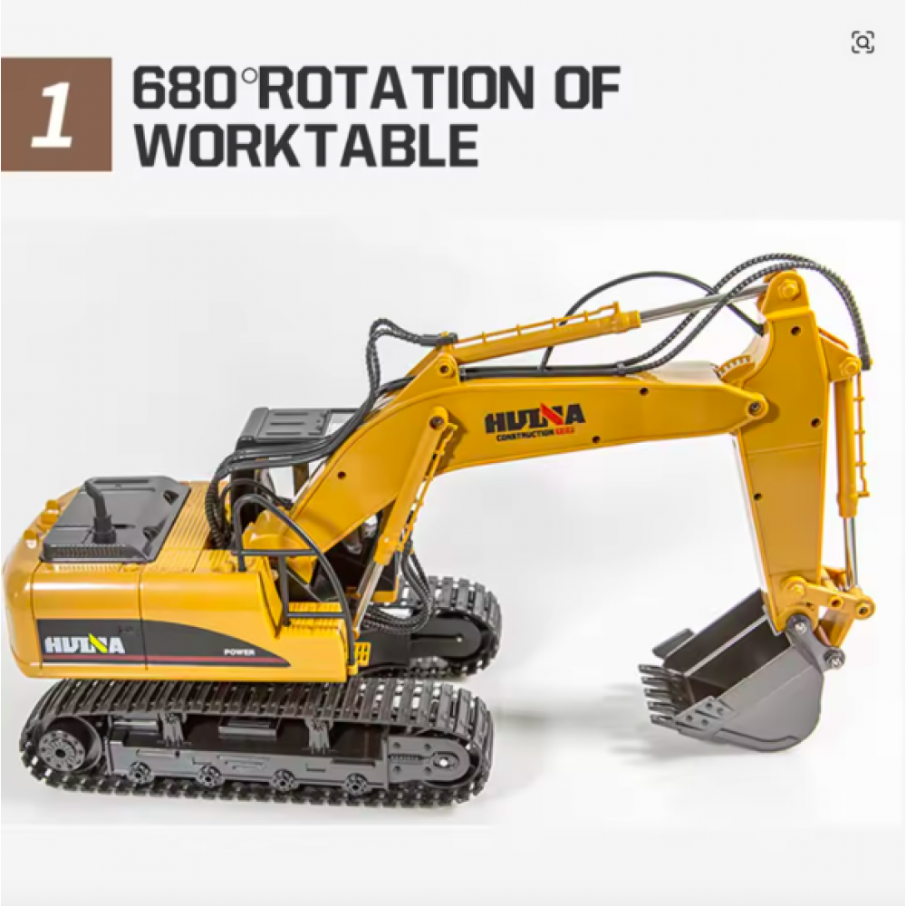 Huina Toys 1535 Excavator With 15 Functions 1:14 Scale Rechargeable Battery Playtime 20 to 30 minutes 2.4GHz Frequency Realistic Light and sound Remote Control Truck RC