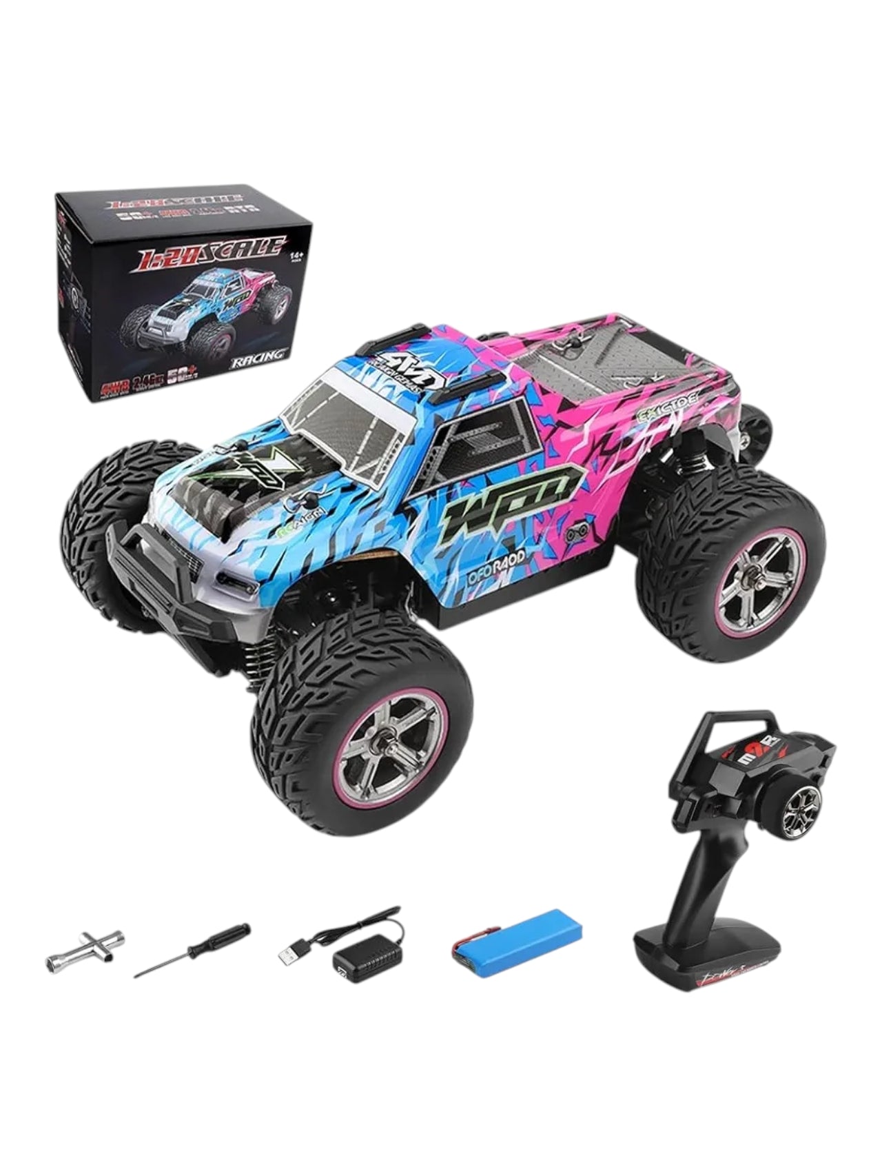 WL TOYS 204006 RC Car, 2.4GHz 1:20 Scale Remote Control Car, 4WD 50KM/H High Speed RC Cars, All Terrain Off-Road RC Truck with LED Light and Rechargeable Battery for Adults
