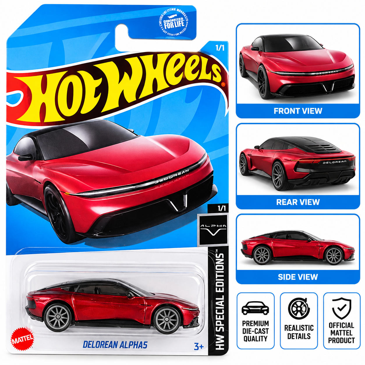 Hotwheels "DMC DELorean Alpha5 Imported Mainline RLC Special Edition 1:64 Scale