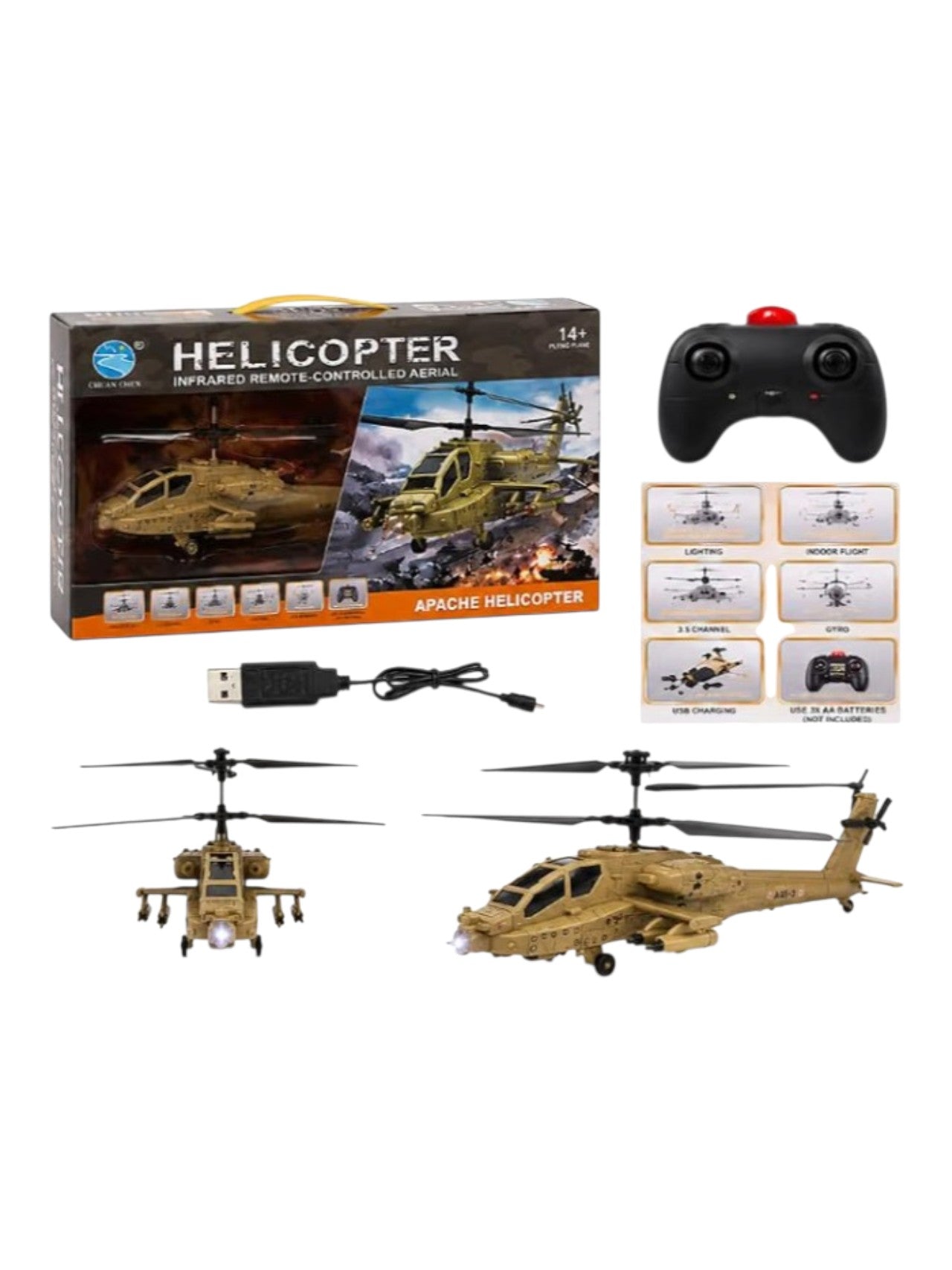 CHUAN CHEN RC Remote-Controlled Helicopter with Flashing LED Light, USB Charging, Gyro Stabilization & Built-in Li-Po Battery flying Height 20 to 30 feet