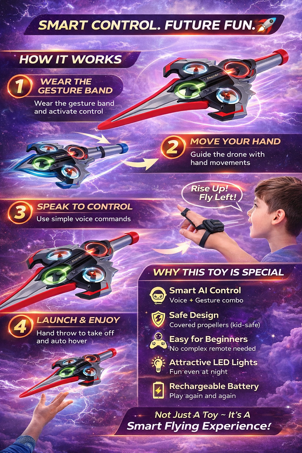 AI INTELLIGENT Voice-controlled Remote Control Flying Sword Rolling 360° Optional Version 7