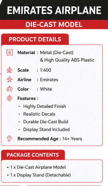 Aircraft Model Airplane Emirates Premium Diecast matel With Detailed Graphics Display Stand (code-316) High Quality Paint 20cm'Scale Aircraft Model