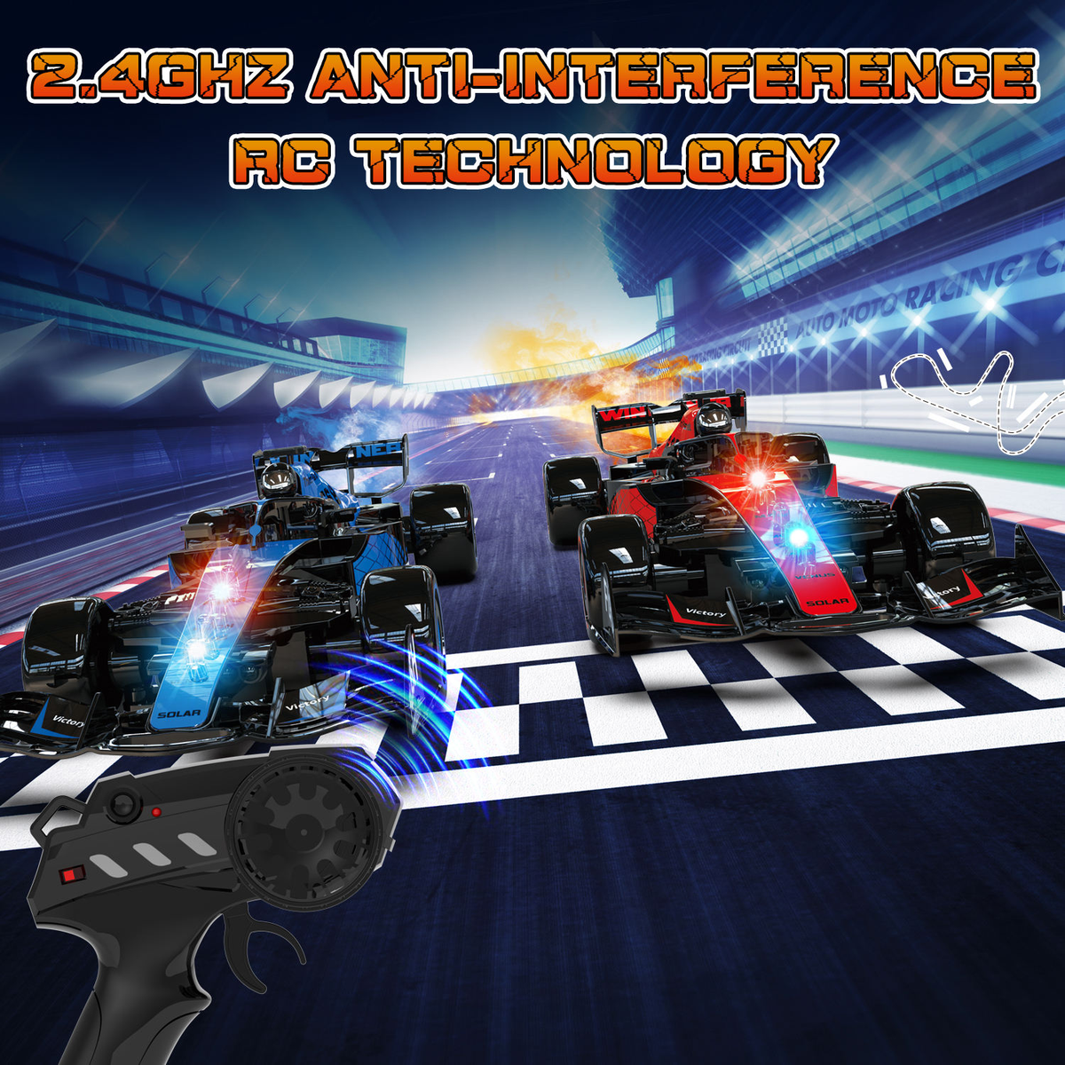F1 Power Rc Formula Racing Car 2.4GHz Rechargeable Battery Top Speed 25-35 Km / H Running Battery 15 / 20 Minutes With Smok Remote Control Car 1:14 Scale Blue / Red
