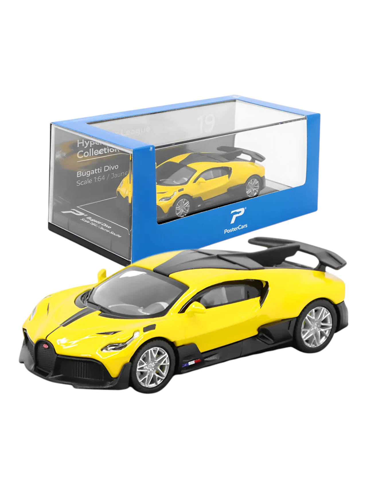 Postercars Hypercar League Collection Bugatti Divo 1:64 Scale / Jaune Soufre ( No 19 )