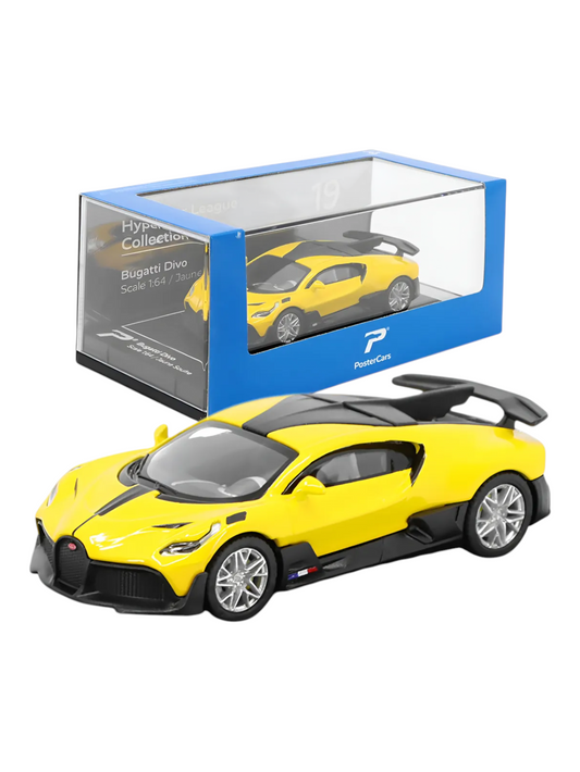 Postercars Hypercar League Collection Bugatti Divo 1:64 Scale / Jaune Soufre ( No 19 )