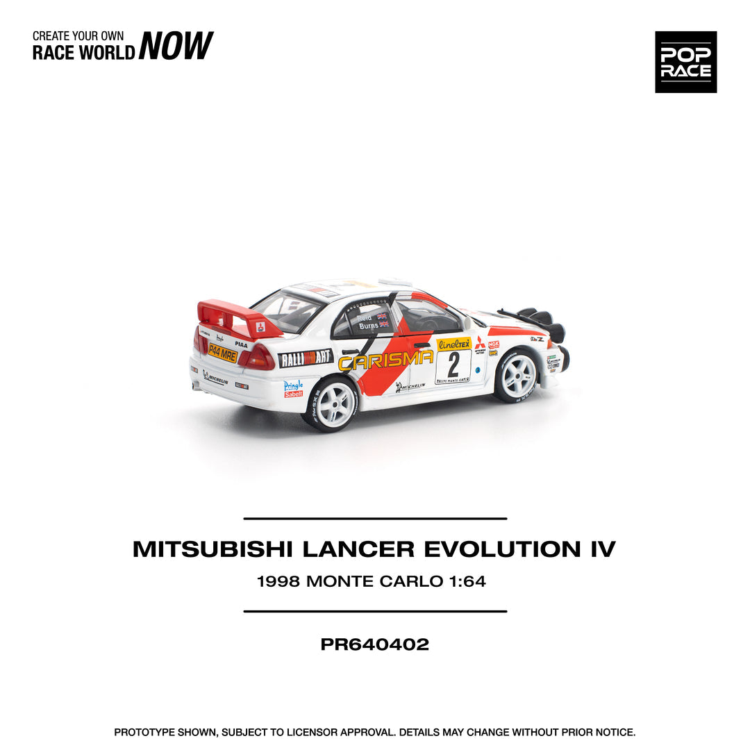 ( PR640402 ) POPRACE Mitsubishi Lancer Evolution IV - 1998 Monte Carlo Rally 1:64 Scale Diecast Model