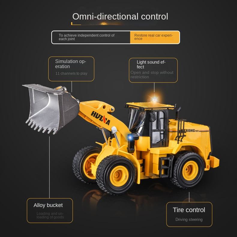 Huina Toys 1552 RC Loader 11 Function 1.87kg Remote control Power Rechargeable battery 3.7V 900mAh Play Time More Than 30 Minutes 2.4Gh 1:16 Scale USB Charger .