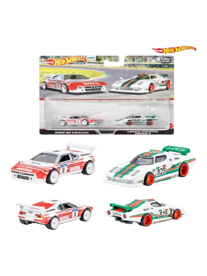 HotWheels Car Culture BMW M1 Procar and Lancia Stratos Group 5 Set of 2 Imported Premium team Transport 1:64 Scale (Blister Damaged)