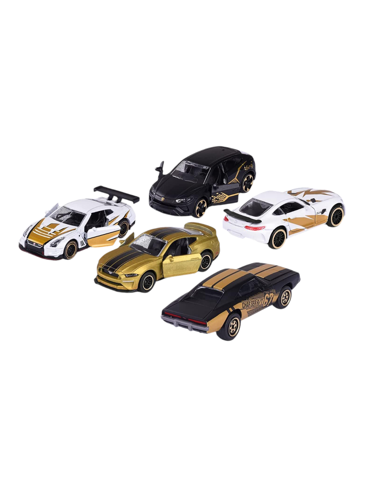 Majorette Limited Edition Gift Pack Series 9 1:64 Scale (Includes Dodge Charger R/T,Exclusive GT-R Nismo GT3,Ford Mustang GT, Exclusive Mercedes-AMG GT R, Lamborghini Urus)