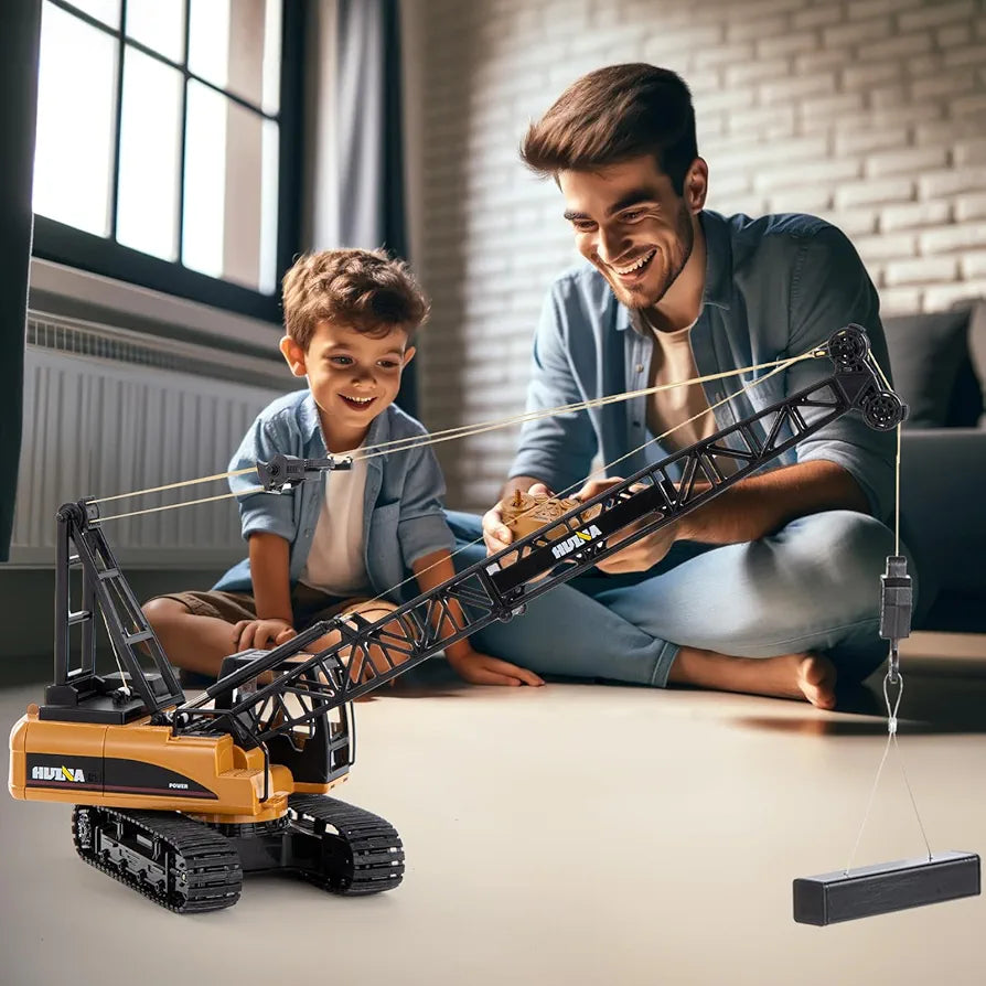 HUINA RC Engineering Crane 15 Channel Professional Crane Remote Control, 2.4GHz Frequency Simulation Action, 680° Direction , Realistic Light, Realistic Sound 1:14 Scale