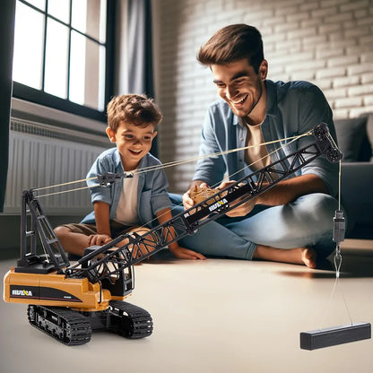 HUINA RC Engineering Crane 15 Channel Professional Crane Remote Control, 2.4GHz Frequency Simulation Action, 680° Direction , Realistic Light, Realistic Sound 1:14 Scale
