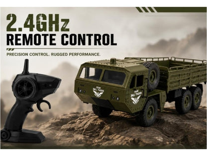 Transporter 2.4G 6WD RC Off-Road Military Truck – 500G Loading Capacity, 6-Wheel Drive, Shock Absorbers & Speed Conversion, Heavy-Duty Remote Control Cargo Truck 1:16 Scale