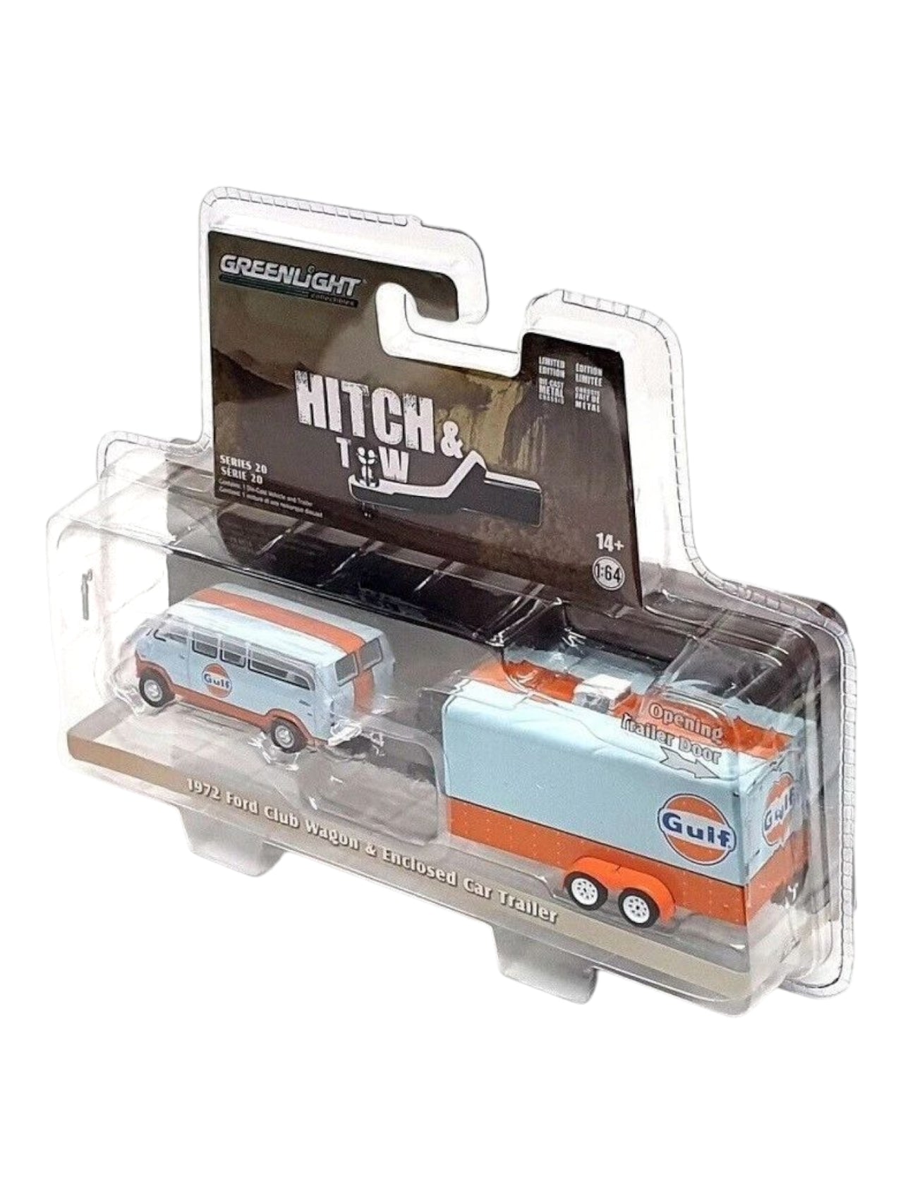 Greenlight 1972 ford club wagon & enclosed car trailer imported team transport 1:64 Scale