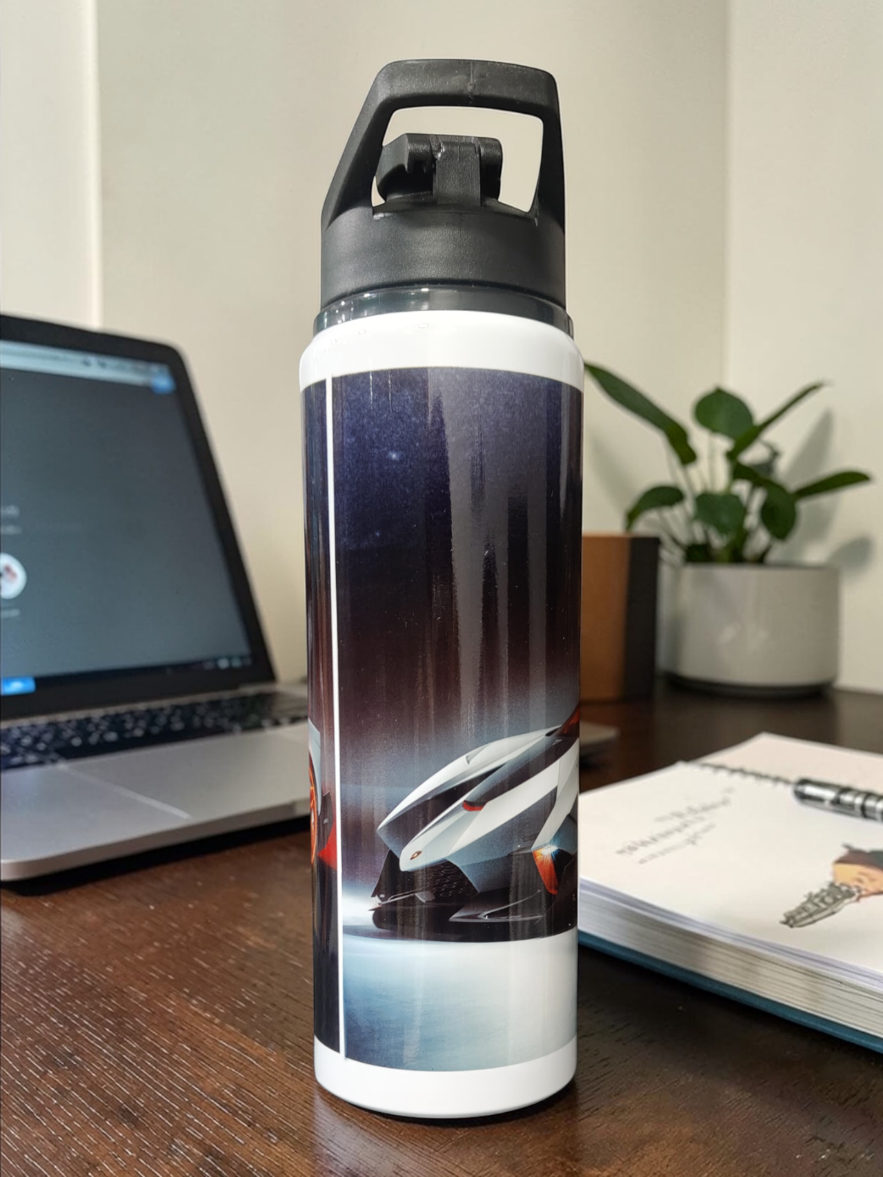 Water Bottle with Lamborghini Car Print-Stylish & Leakproof