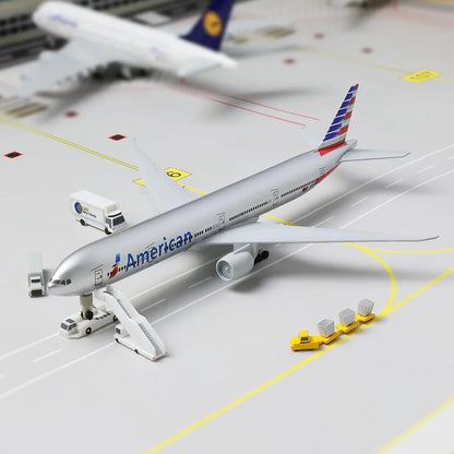 Aircraft 'American B-777 Diecast Airplane Model Boeing 777 (7.5-inch L) 20cm" Scale (No.321) Display Stand With Landing Wheels