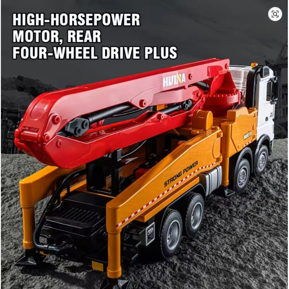HUINA RC Concrete Pump Truck 1:18 Scale | 11 Functions | Built-in Carry Handle | Remote Control Construction Toy (Code 1381)