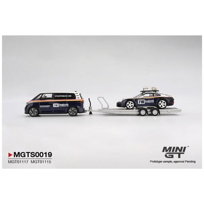 Mini GT #S0019: Porsche 911 Dakar #718 / Volkswagen ID. Buzz Porsche Centrum Gelderland Roughroads Set Imported 1:64 Scale