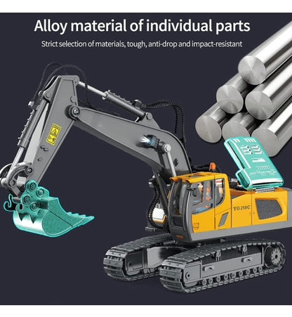 Lian King Toys Remote Control Excavator Toy | Alloy Construction Vehicle | 2.4GHz RC Excavator with Movable Bucket & Realistic Functions 1:20 Scale