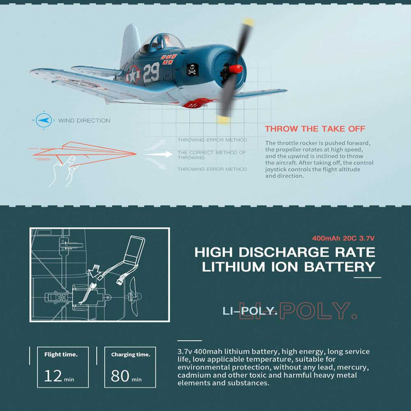 XK A500 F4U Corsair 2.4GHz 6CH RC Airplane with 3D/6G Flight Mode & Gyroscope – 1 Battery UP to 150 meter Control range