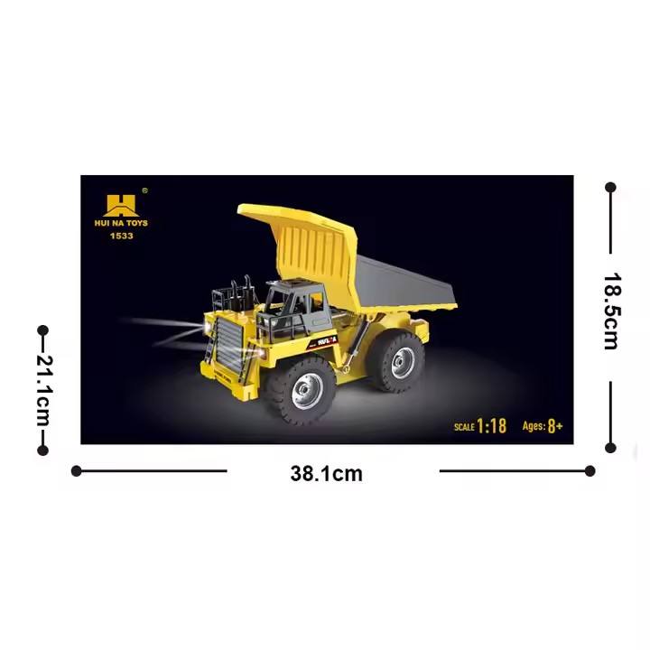 Huina Toys 1533 Remote Control Dump Truck 9 Channel Including Rechargeable battery 360°Direction 2.4Ghz Frequency 1:18 Scale