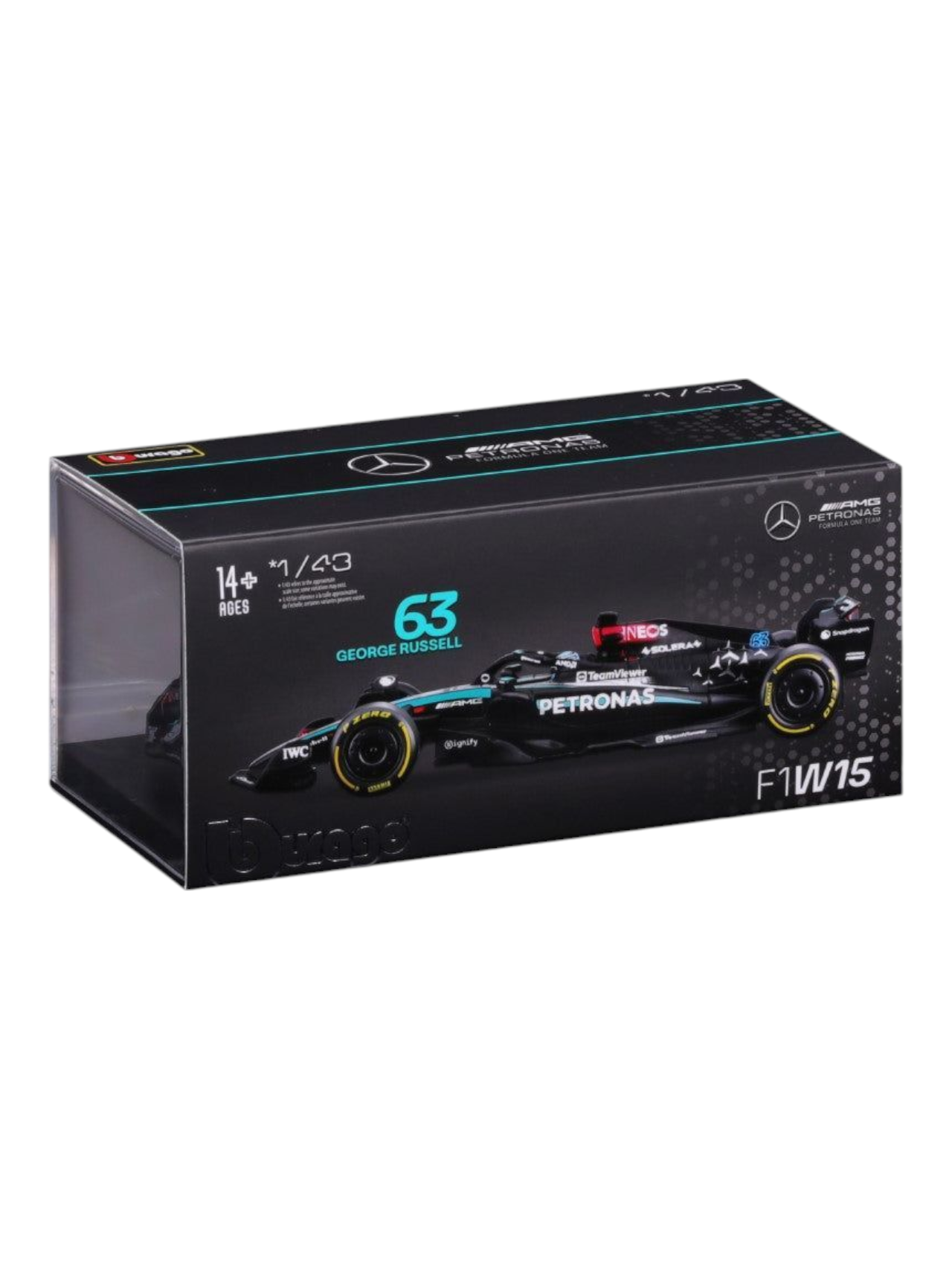 Bburago Formula 1 (F1) AMG Petronas F1W15 E Performance #63 George Russell Diecast 1:43 Scale