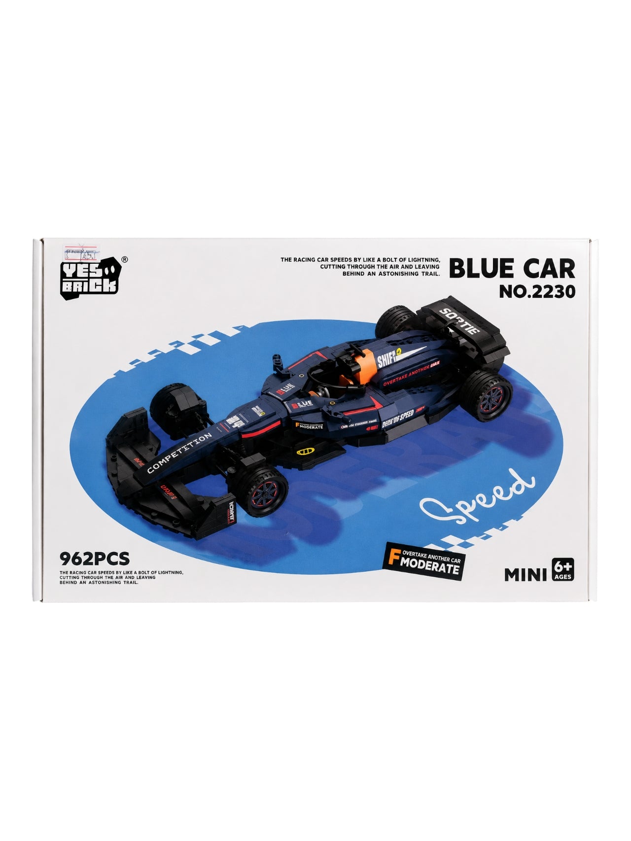 Yes Brick Blue Car (No.2230) 962 PCS. Mini Speed Drift.