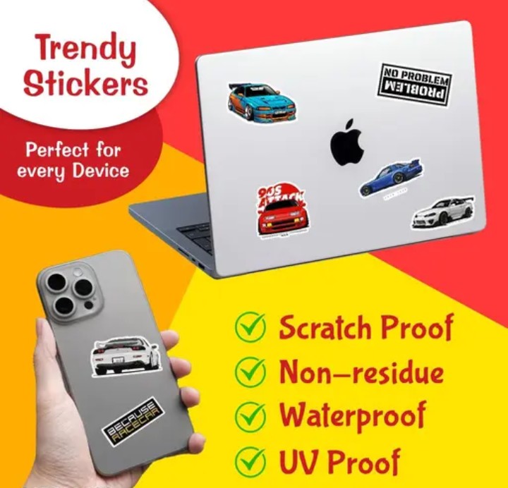Cars Sticker 8 sheets – Premium Formula 1 Car & Driver Stickers | Stylish Waterproof Vinyl Stickers for Laptop, Helmet, Phone & Car