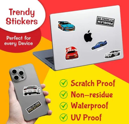 Cars Sticker 8 sheets – Premium Formula 1 Car & Driver Stickers | Stylish Waterproof Vinyl Stickers for Laptop, Helmet, Phone & Car