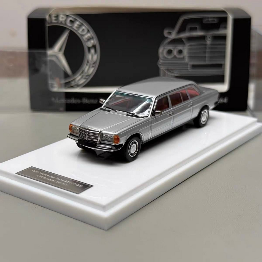 Mercedes-Benz W123 Silver 1:64 Scale Die-Cast Model Car – Classic Luxury Sedan