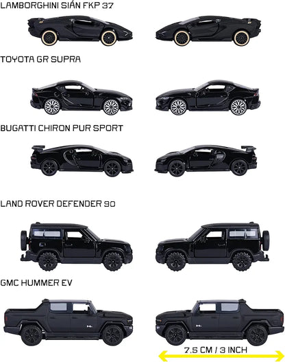Majorette Car Set Black Edition (5 Cars) - 5 Black Model Cars Made of Metal with Freewheel, Suspension & Opening Part 1:64 Scale 8502005000