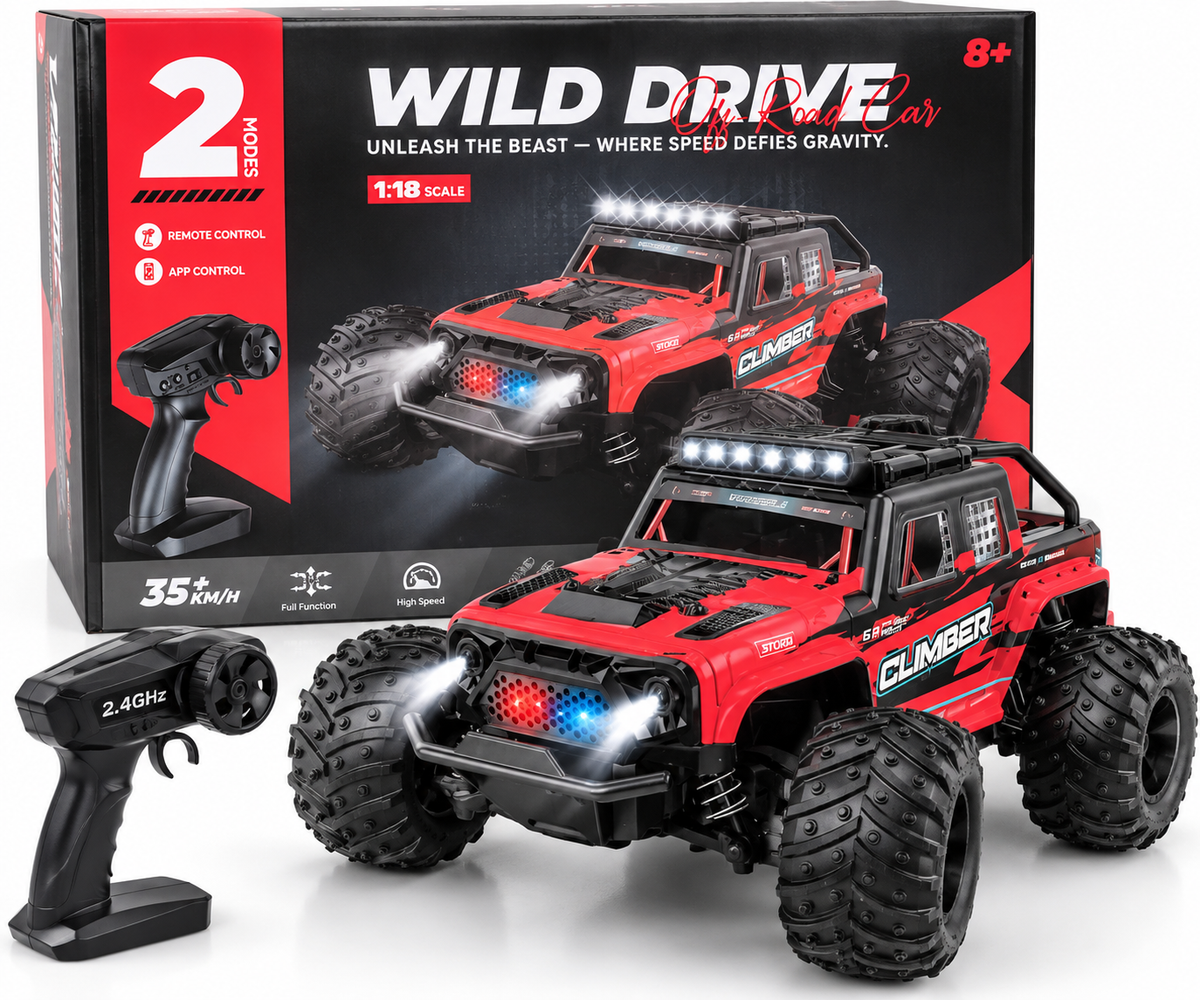 Wild DRIVE 1:18 Scale Wild Drive Off-Road RC Car | 35+ KM/H | 2.4GHz| Full Function 4WD | High-Traction Tires | LED Lights Remote Control Car R/C