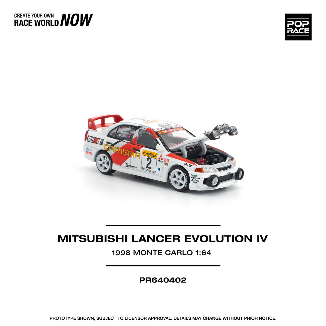 ( PR640402 ) POPRACE Mitsubishi Lancer Evolution IV - 1998 Monte Carlo Rally 1:64 Scale Diecast Model