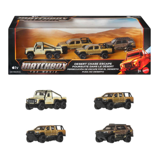 Matchbox Desert Chase Escape Diorama - Toyota 4runner, Tacoma, Land Rover 6x6 (2026 Matchbox Movie Multipack) imported premium 1:64 Scale