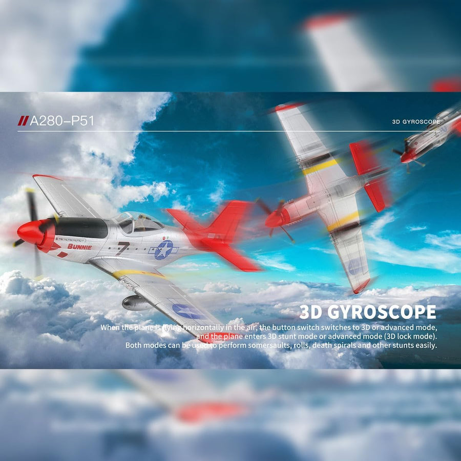Aircraft A280 P-51 Mustang 2.4GHZ Radio Control Rudder Conversion, 3D / 6G Conversion, Light Switch 560 mm' Scale Rc Airplane ( Remote control)