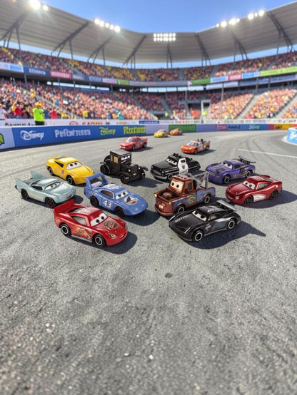 Disney Pixar Mcqueen Cars 11-Piece Die-Cast Racing Car Toy Set with Traffic Light & Sliding Function Toy Set ( Unlicenced Product) No.565