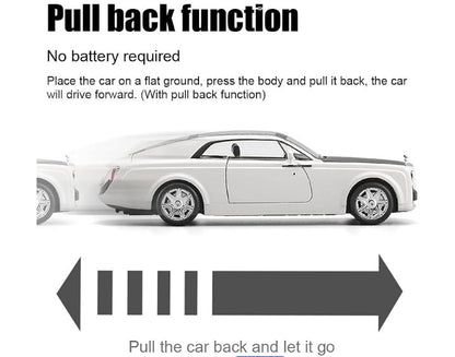 XLG Rolls-Royce 1:24 Scale Luxury Coupe Die Cast Model Car | Openable Doors | Light & Sound | Pull Back Action