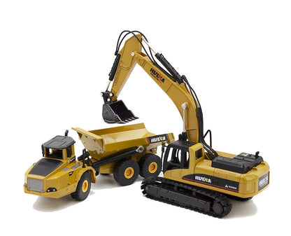 HUINA 1611 Articulated Truck & Excavator Diecast Metal 1:50 Scale
