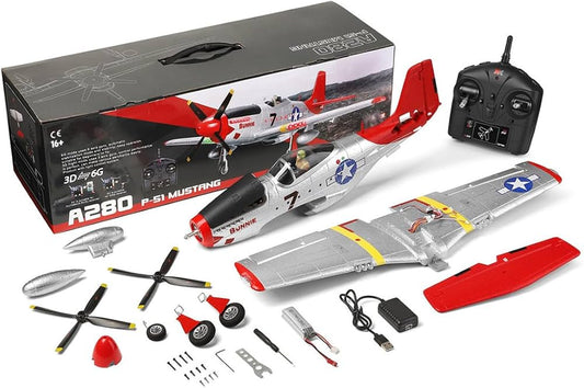 Remote Control Airplane XK A280 P-51 3D/6G 2.4G 4CH Brushless 560mm Wingspan EPP Fixed Wing RC Aircraft Model with 6-Axis Gyro and LED Searchlight (RTF)