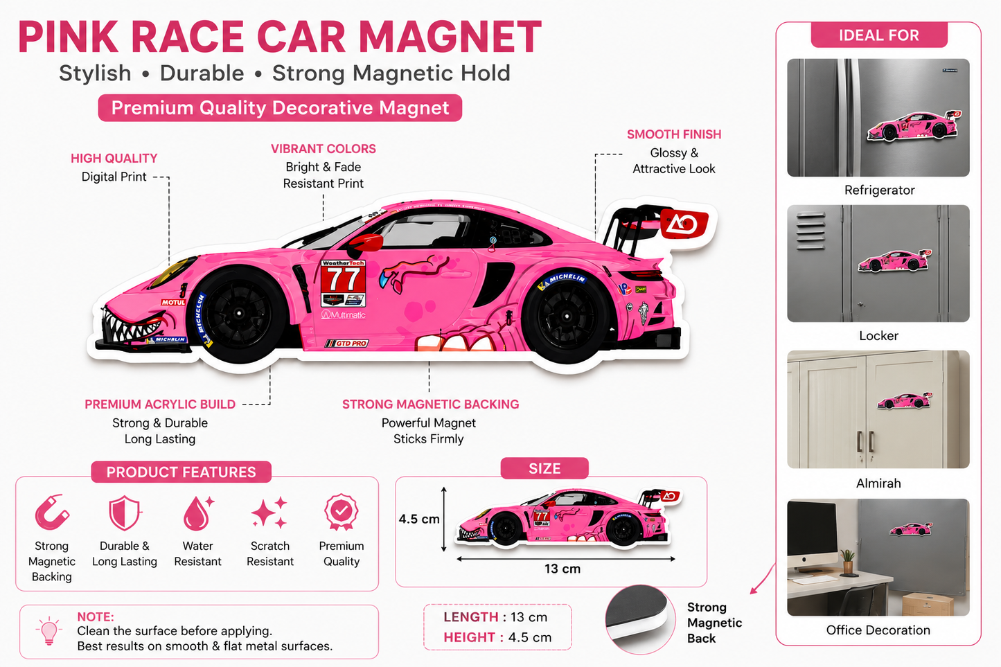 Porsche 911 GT3 R Race Car Magnet – Roxy & Rexy Collection | Multiple Variants | 13 cm Decorative Fridge Magnet