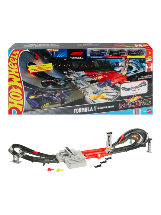 Hot Wheels Race Formula 1 (F1) Grand Prix Circuit Track Set With 3 Die-Cast Cars in 1:64 Scale